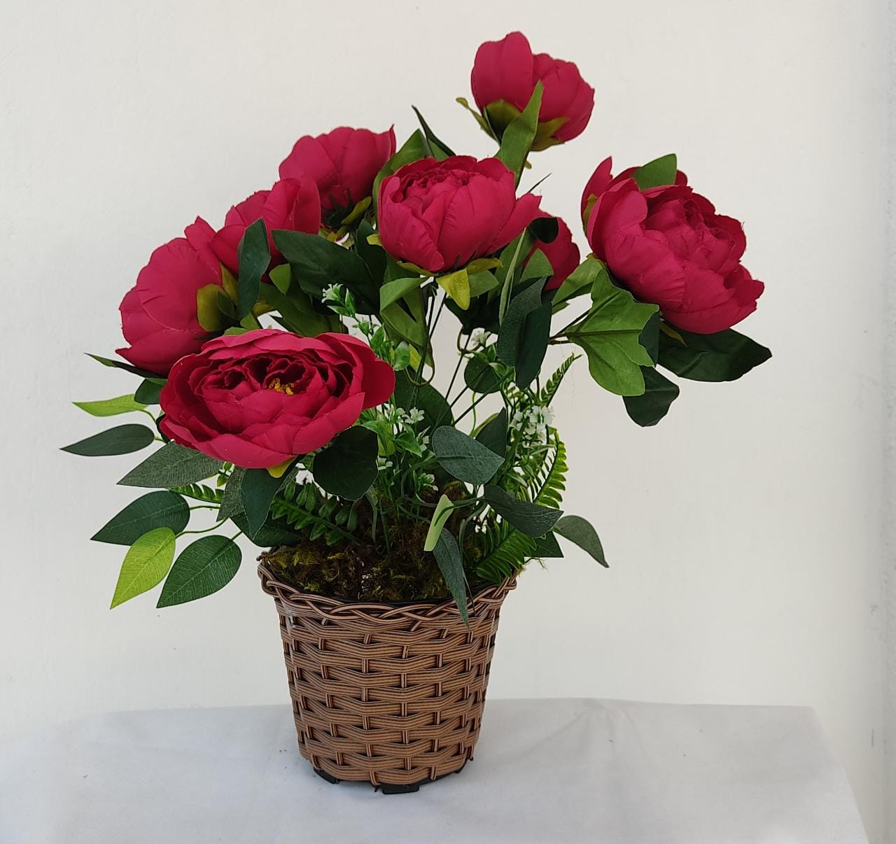 Arranjo Artificial Vaso Marrom Rosa vermelha – Rosa de Saron